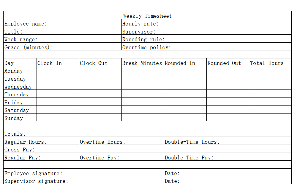 Weekly timesheet template